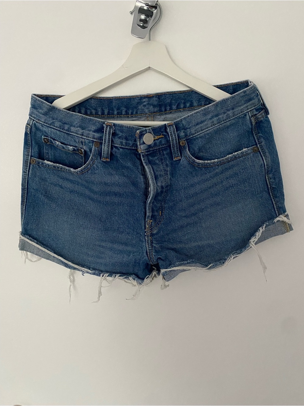 BDG Dark Blue Denim Frayed Hem Shorts